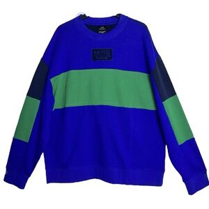 Armani‎ Mens XL Blue Green Colorblock French Terry Sweatshirt  NWT